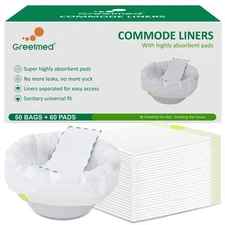 Commode Liners with Absorbent Pads - 60 Pack Disposable Potty Liners for Port...