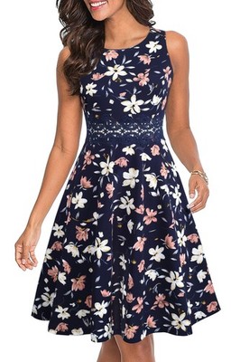 Cocktailkleid knielang bestickt floral ärmellos mit Stehkragen für F...