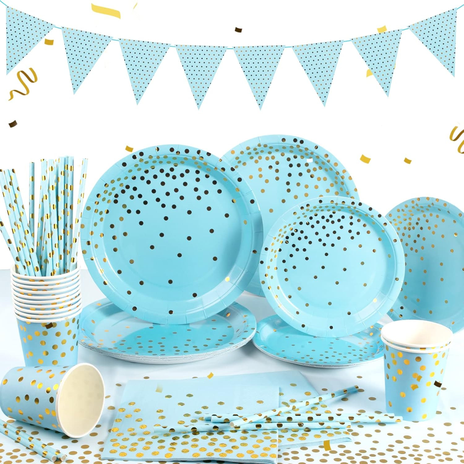 Vaisselle de fête bleues et or évite la casse vaisselle jetable pour anniversaire