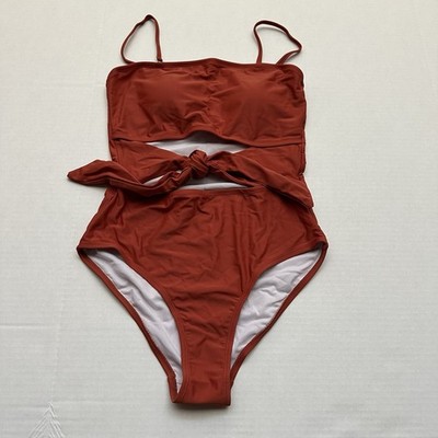 Viottiset Bandeau One Piece Swimsuit MEDIUM Strapless Tie Cut Out Burnt Orange