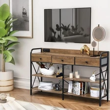 USB Powers Console Sofa Table for Entryway Table with Storage Shelves 3 Drawer