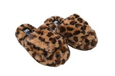 NEW BP. Sophie Faux Fur Slippers Leopard Size 5-6 Hard Bottom Fluffy Cozy