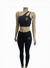 Women s Black 2-Piece Sports Bra Leggings Set One Size Stretch Athleisure