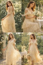 ASOS Design Cream Chiffon Ruffle Tiered Maxi Dress Flowy Romantic US 14