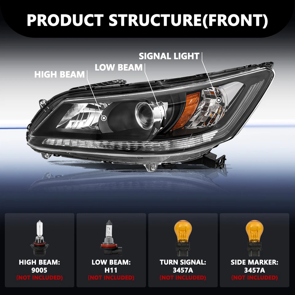 Faros halógenos proyectores LED DRL para Honda Accord 2013 2014 2015 sedán sin Foto 2 de 4