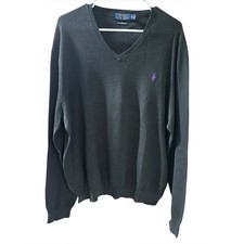 Polo by Ralph Lauren Men's Black V-Neck Sweater with Purple Logo Size XL