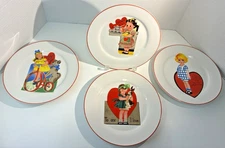 Rosanna Vintage/Retro Set of 4 BE MY VALENTINE 8" Salad Dessert Plates Graphics