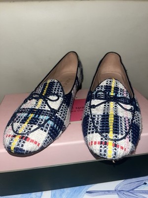 Kate Spade Devi Tweed Flats Women s 7 B Cream And Blue Leather Sole