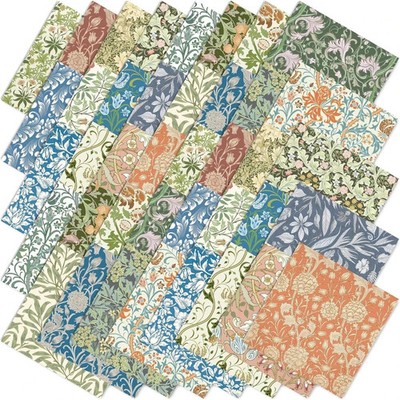 40Pcs William Morris Cotton Fabric Bundles 10 x 10 Inch Retro Multicolor 