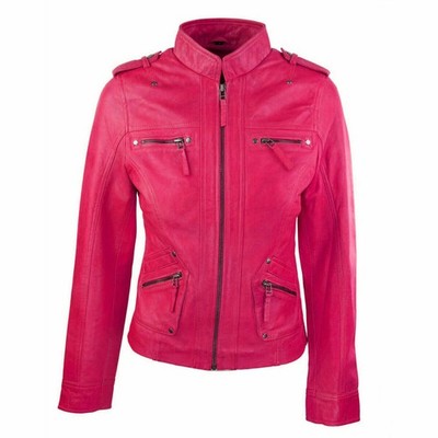Zayn Leder Damen Klassische Jacken Hot Pink Bomber Biker Jacke Stepp Outfit