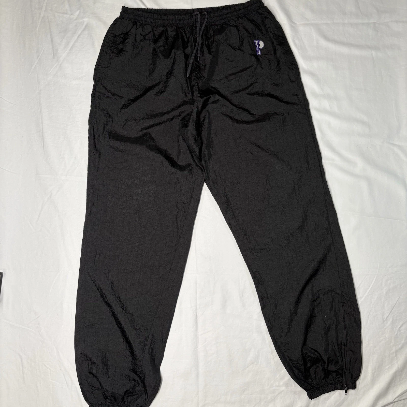 Vintage 90's Pro Player Mens Athletic Wing Shield Black Windbreaker Pants Large