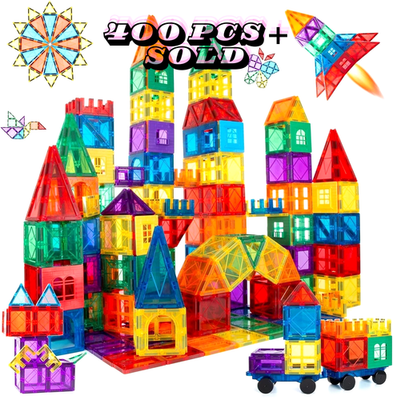 #ad 100 Pcs Magna Tiles Clear Colors Magnetic Building Toy Magnet Blocks Kids 3D $39.09