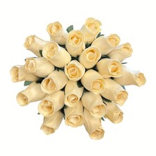 ZoomBee Bouquet of Two Dozen 24 Beautiful Realistic Ivory White Wooden Roses ...
