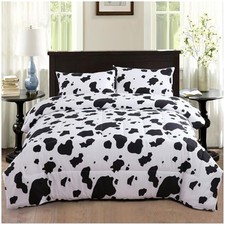 Cow Print Boys Comforter Set Size, 3-Piece Black White Full Black and White