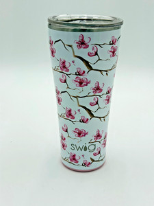 SWIG TUMBLER PINK FLORAL STAINLESS INSULATED TRAVEL CUP WITH LID CHERRY BLOSSOM