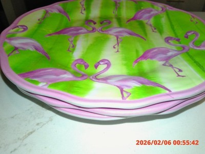 3 Cynthia Rowley 10 3/4'' pink flamingo melamine dinner plates perfect condition!