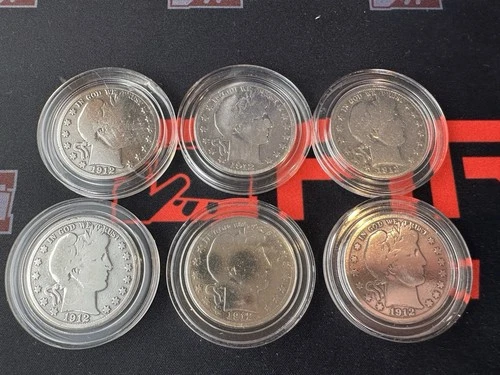 [Lot of 6] 1912 BARBER HALF DOLLARS .50  90% Silver $3.00 Face Value