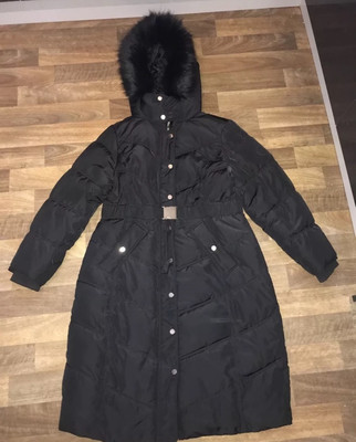 Ladies Size 16 Petite River Island Black Belted Coat Parka Longline
