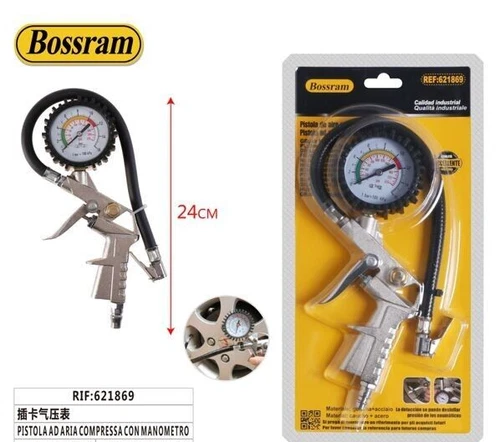PISTOLA COMPRESSORE PER GONFIAGGIO PNEUMATICI CON MANOMETRO GOMME AUTO RUOLOTTE*