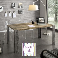 Tavolo industrial design in legno vintage rovere e gambe in ferro