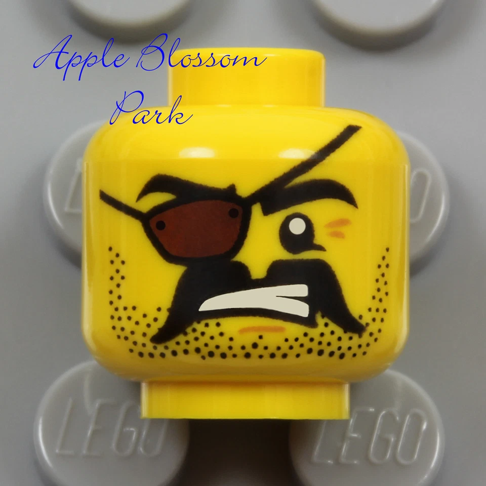 LEGO Hombre Pirata CABEZA MINIFIGURA con Barba Negra Barba Rastrojo Parche Ojo Capitán Bigote  Foto 2 de 3