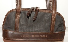 Tommy Hilfiger Brown Gray Leather Small Shoulder Hand Bag Purse Removable Strap