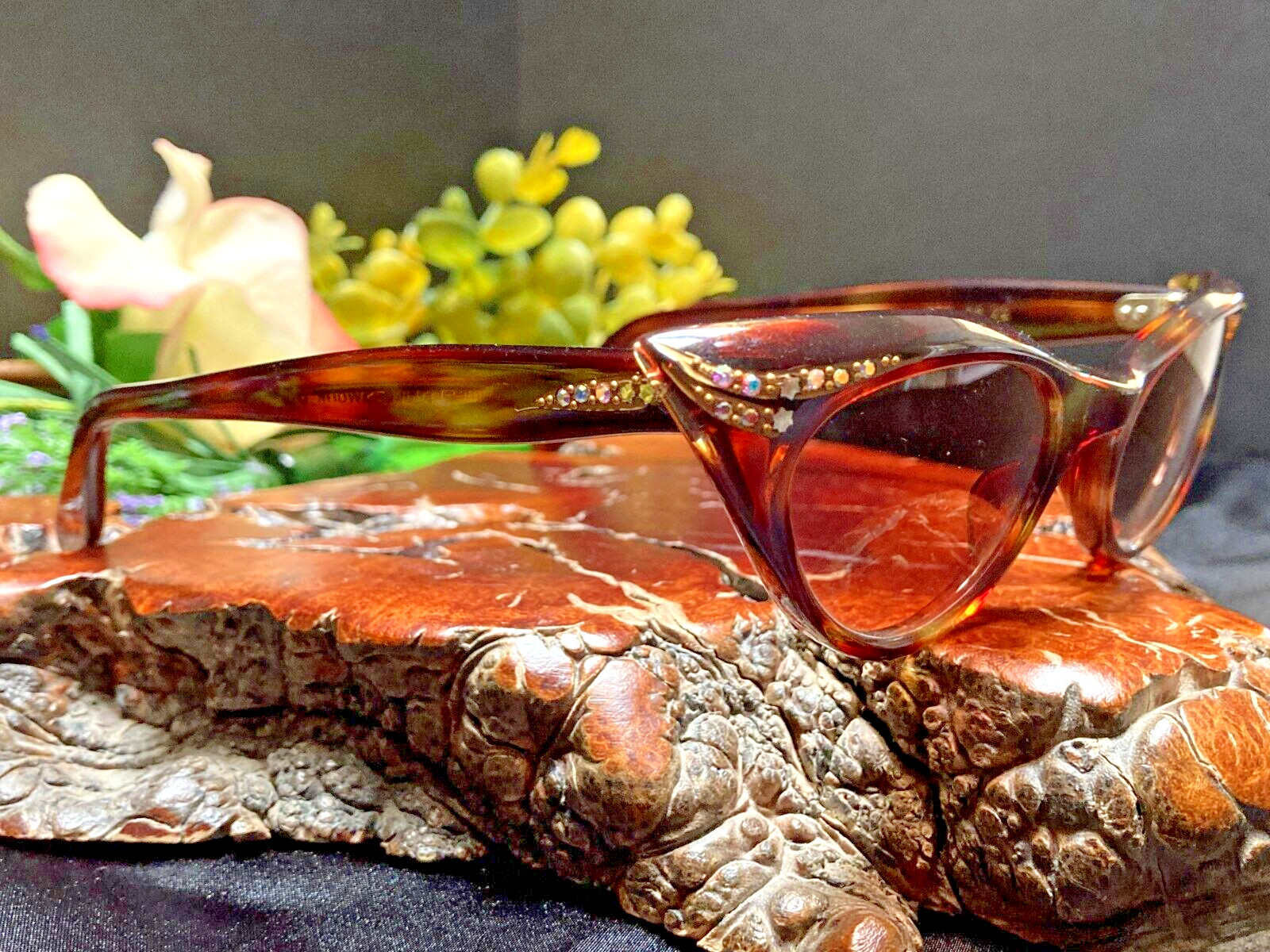 Vintage 50s France Swank Tortoise Shell Rhineston… - image 3