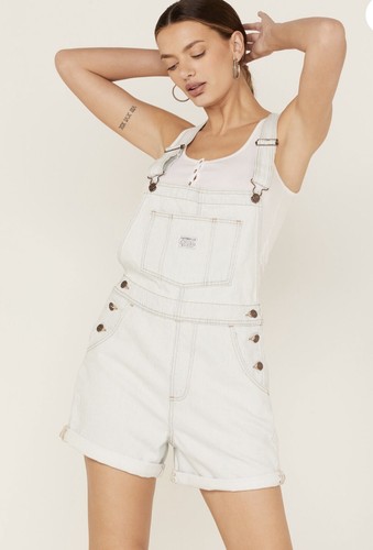 Levi’s Vintage Modern Striped Shortall Overalls Light Wash Stripey Size XL $70 - Picture 8 of 18
