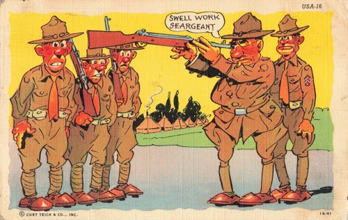 Stupid Officer Holding Gun Backwards, Military Humor Comic, Vintage ...