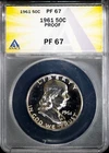 1961 50c Silver Franklin Half-dollar PR 67 ANACS # 7673913 + Bonus