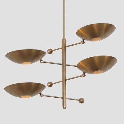 Stilnovo Style Four Shade Sputnik Chandelier Light Fixture Mid Century Brass