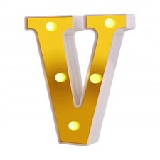 Practical Gold Led V Letter White Light Alphabet Marquee Party Battery Wedding