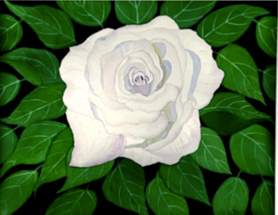 PAINTING WATERCOLOR ART ROSE FLOWER WHITE LAVENDER BLUE 11X14 & DOUBLE MAT 16X20