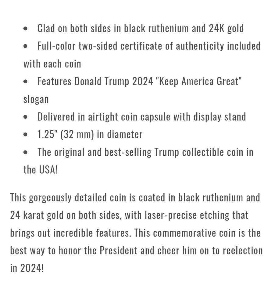 24 kt Gold Ruthenium Donald Trump Half Dollar - Image 3 of 3