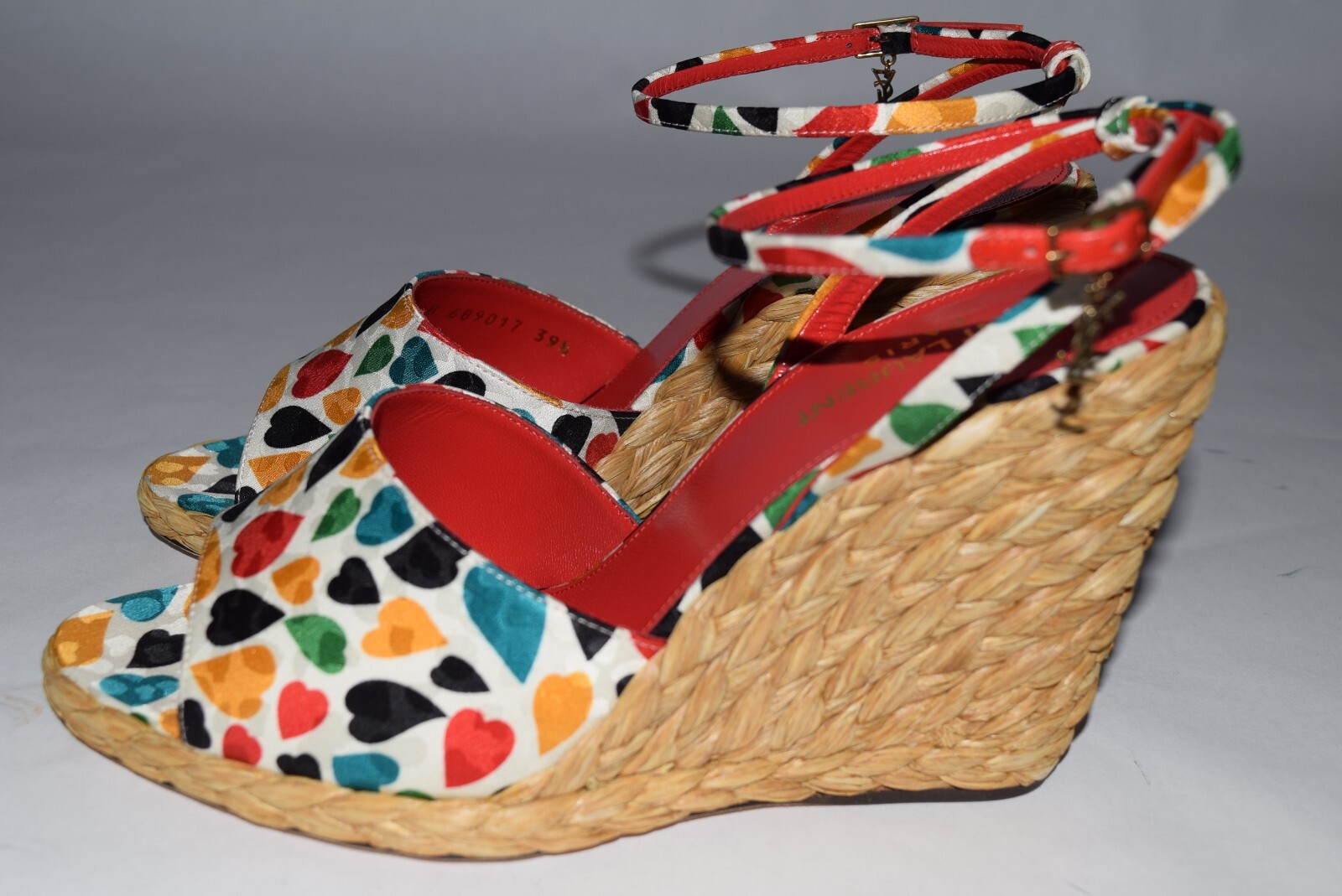 Sandali nuovi con scatola YSL Saint Laurent espadrillas stampa cuore Paloma zeppe tg 39 39 5