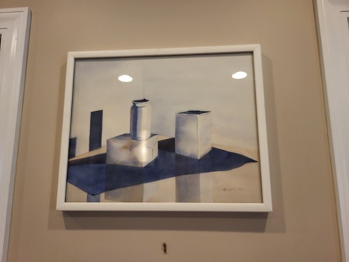 Mid Century Modern Cubism Blue And White Signed Original Watercolor Framed - Picture 23 of 24