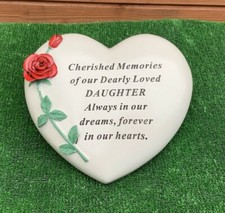 Memorial Heart grave ornament Embossed With A Red Rose for DAUGHTER