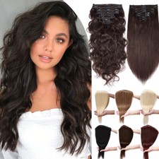 Thick Double Weft Clip In Human Hair Extensions Full Head Balayage Wavy Straight