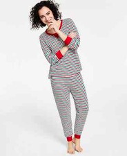 Family Pajamas Women's Waffle Knit 2-Piece PJ Set, Multi Holiday Stripe, Small