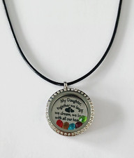 Mother to Daughter Locket with Rhinestones Pendant on Black Cord Necklace