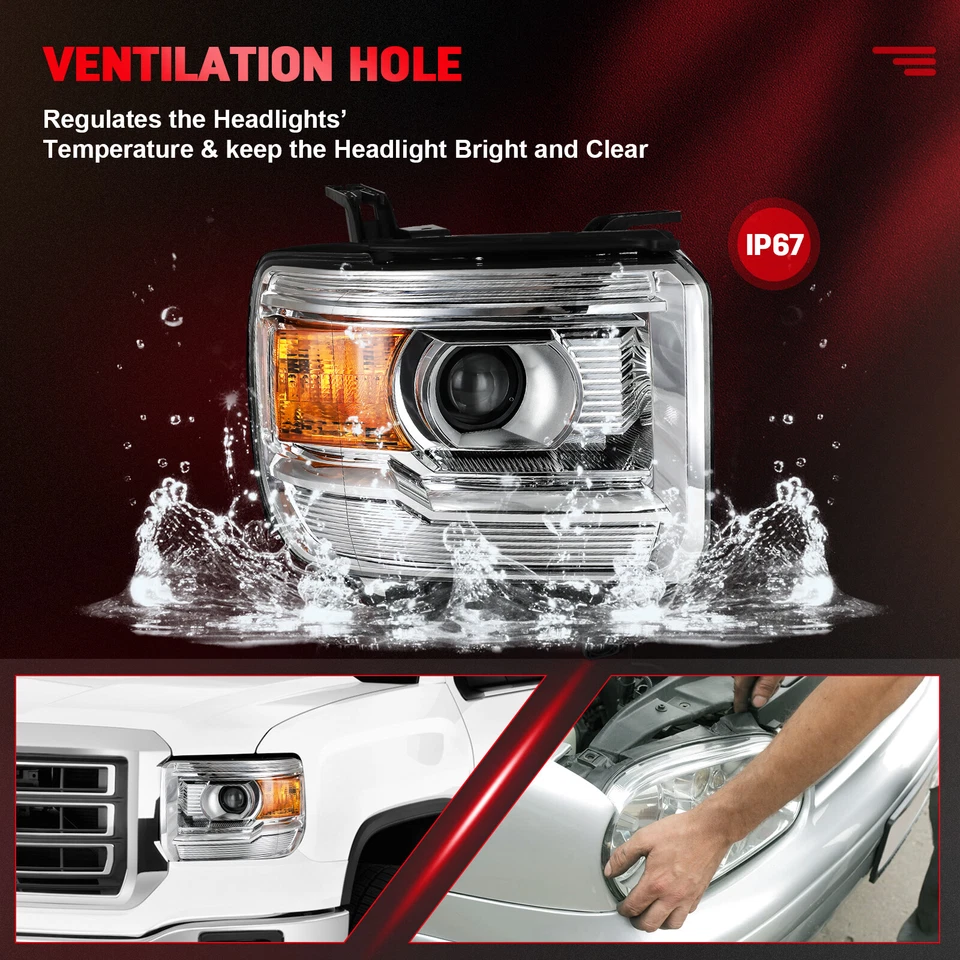 2 件车头灯适用于 2014 - 2015 年 GMC Sierra 1500 2015 - 2019 2500HD 3500HD 左 + 右 — 第 4/4 张图片