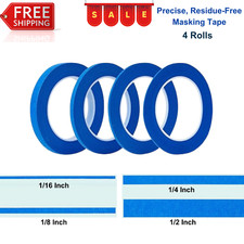 4 Rolls Fine Line Masking Tape -1/16  to1/2  Wide, 52 Yards, Auto Paint DIY, Blue
