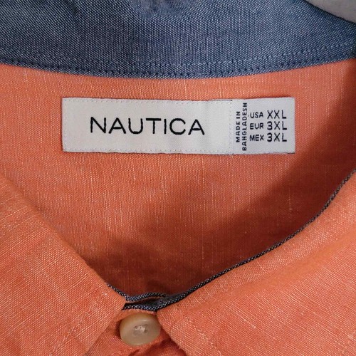 Nautica Classic-Fit Solid Linen Cotton Short-Sleeve Shirt Orange NWOT 3XL - Picture 4 of 5
