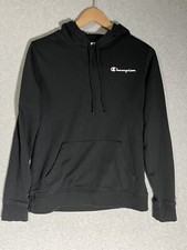 Champion Hooded Sweatshirt Unisex Small Black Athleticwear Cotton/Polyester