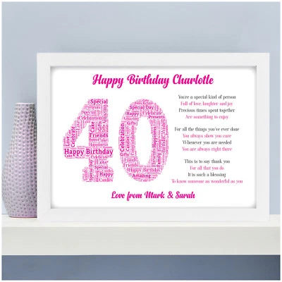 Personalised 40th 50th 60th 70th Birthday Gifts for Her Women Mum Wife Poem Gift