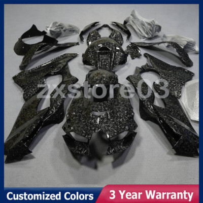 Black/Blue Forged Carbon Fiber Fairings+Tank For Kawasaki Ninja ZX10R 2021-2025