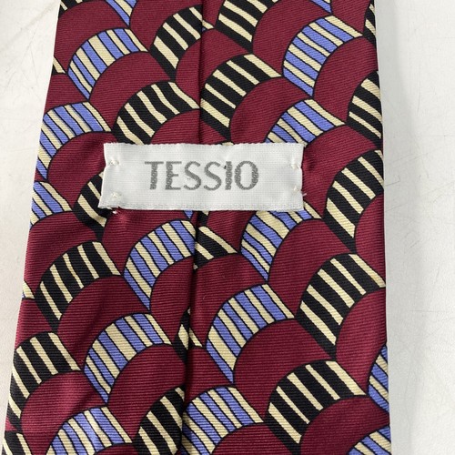 Tessio Burgundy Blue Black Silk USA Men's Neck Tie - Picture 5 of 5