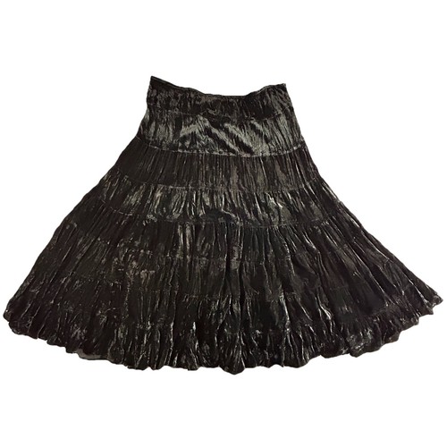 Dressbarn Skirt Women Large Black Velvet Maxi Goth Whimsigoth Witchy Boho Tiered - Picture 2 of 8