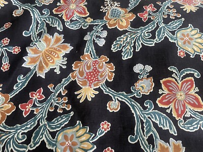 Bassett McNab Vintage 1980 Printed Linen Chartwell Navy Floral Fabric 4 Yards