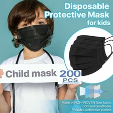 200 Niños negros Mascarilla desechable para niños de 3 capas Aprobación C.E FFP2
